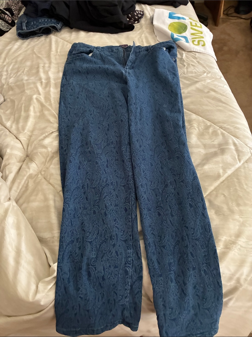 Gloria Vanderbilt Purple Logo stretch Denim Waistband paisley size 12